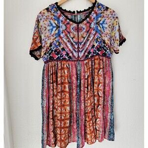 Anthropologie Bl-nk Boho Tunic Blouse Dress Multicolor Tie Dye Womens sz XS-P